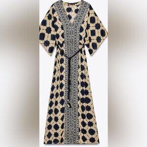 Zara Printed Caftan Maxi Dress – Sequin Detail – XS-S – NWT